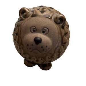 Vintage Lion Ceramic Art Pottery Figurine Glazed Brown 5 1/2”
